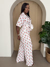White Playful Red Cherry Print Set