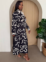 Black & Ivory Long Sleeve Shirt Dress