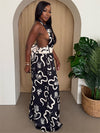 Backless Halter Jumpsuit in Monochrome Print