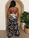 Backless Halter Jumpsuit in Monochrome Print