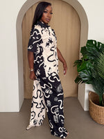 Black & Ivory Botanical Print Pant Set