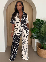 Black & Ivory Botanical Print Pant Set