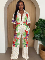Parrot Garden Print Shirt & Pant Set – White