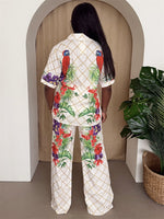 Parrot Garden Print Shirt & Pant Set – White