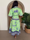 Lime Mediterranean Print Button-Up Midi Dress