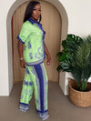 Lime Blue Mediterranean Print Shirt & Pant Set