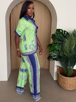 Lime Blue Mediterranean Print Shirt & Pant Set
