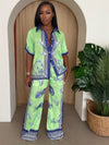Lime Blue Mediterranean Print Shirt & Pant Set