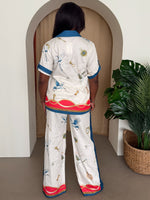 White Crane & Jewel Print Shirt and Pant Set