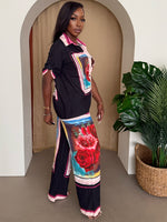 Black Rose Frame Print Shirt & Pant Set