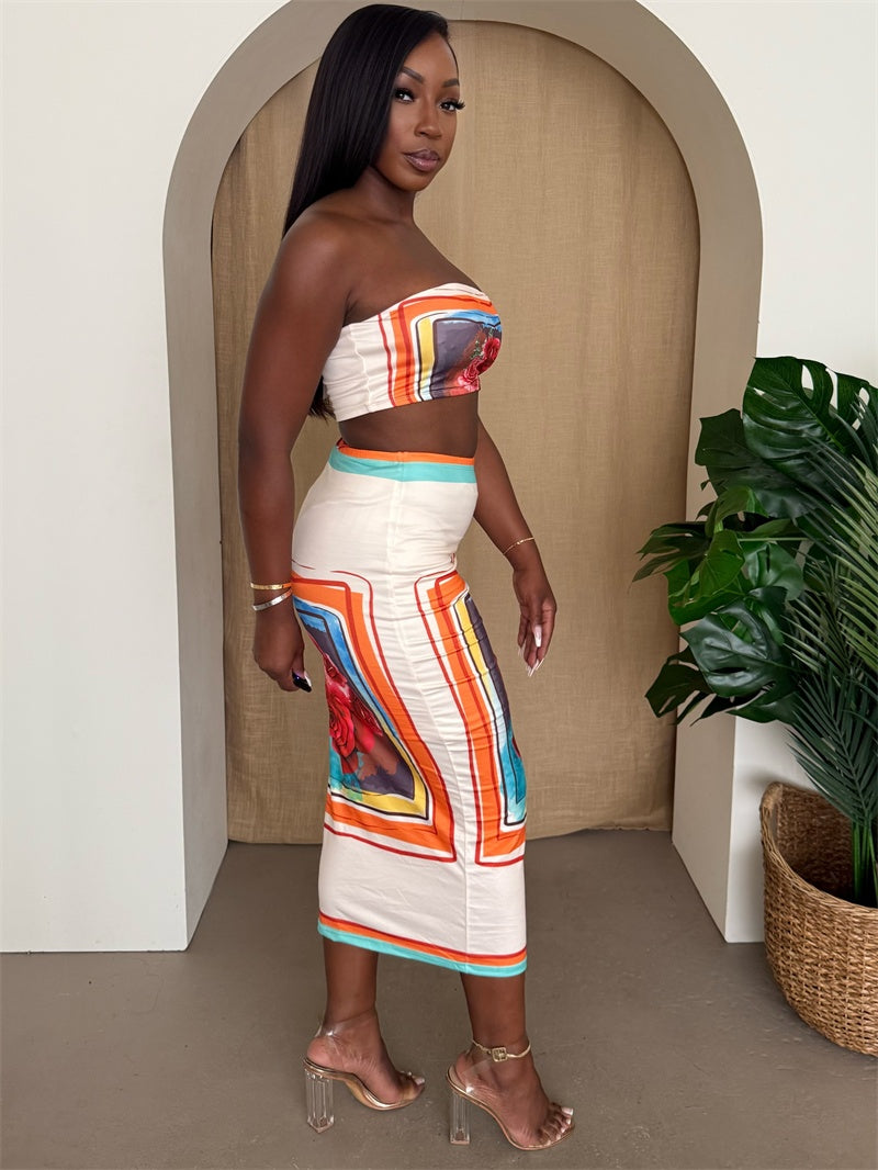 Tropical Rose Tube Top & Midi Skirt Set