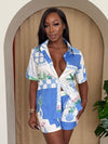 Santorini Charm Blue & White Short Set
