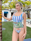 Tropical Bustling City Striped Resort Wear Swimwear One Piece