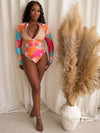 Playful Bold Leopard Print Long Sleeve Resort Wear Swimwear One Piece