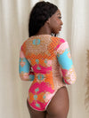 Playful Bold Leopard Print Long Sleeve Resort Wear Swimwear One Piece