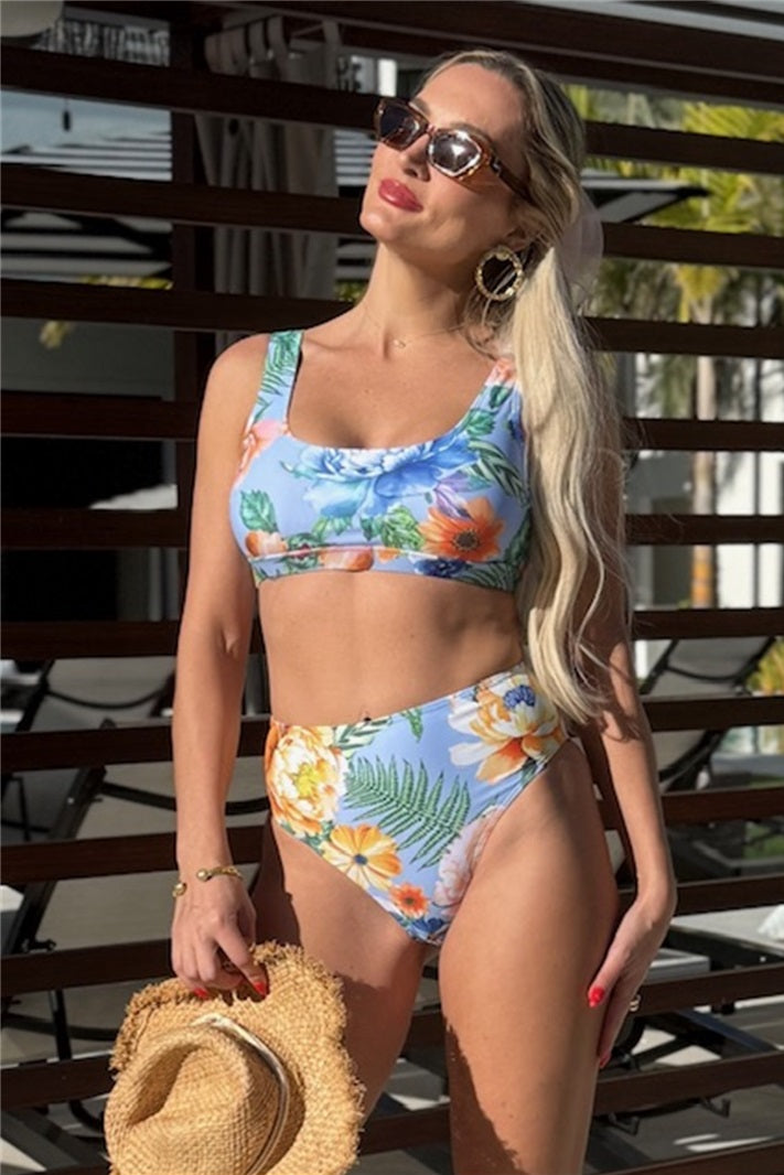 Women’s Chic Floral Patterned High-Waisted tropical Bikini Set