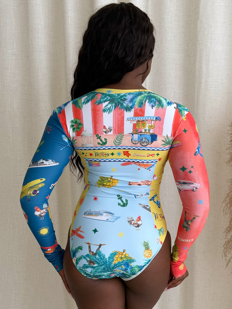 Summer Oceanic Dream Resort Wear Longsleeve Swimwear One Piece