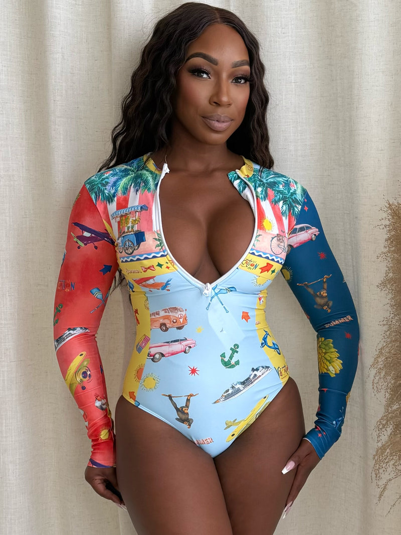 Summer Oceanic Dream Resort Wear Longsleeve Swimwear One Piece