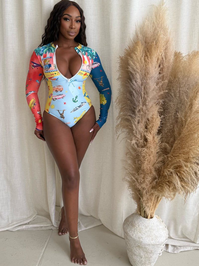 Summer Oceanic Dream Resort Wear Longsleeve Swimwear One Piece