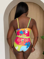 Radiant Tropics Multicolor Patchwork Belted Swimsuit