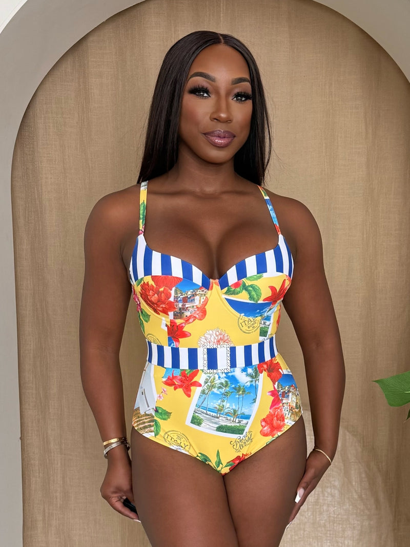 Sun-Kissed Postcards Yellow & Blue Swimsuit