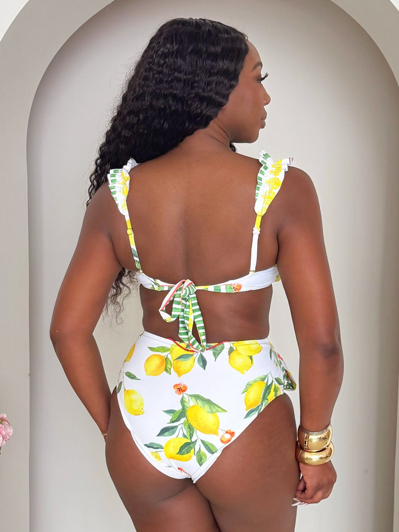 Lemon Grove Ruffle-Shoulder High-Waist Bikini