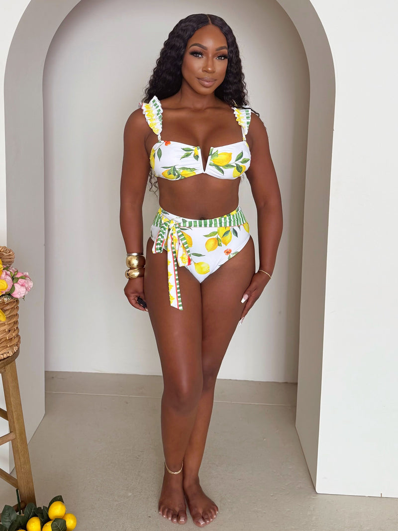 Lemon Grove Ruffle-Shoulder High-Waist Bikini