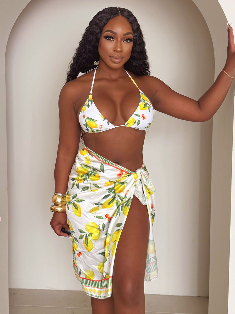 Amalfi Citrus Charm – Lemon Print Triangle Bikini Set