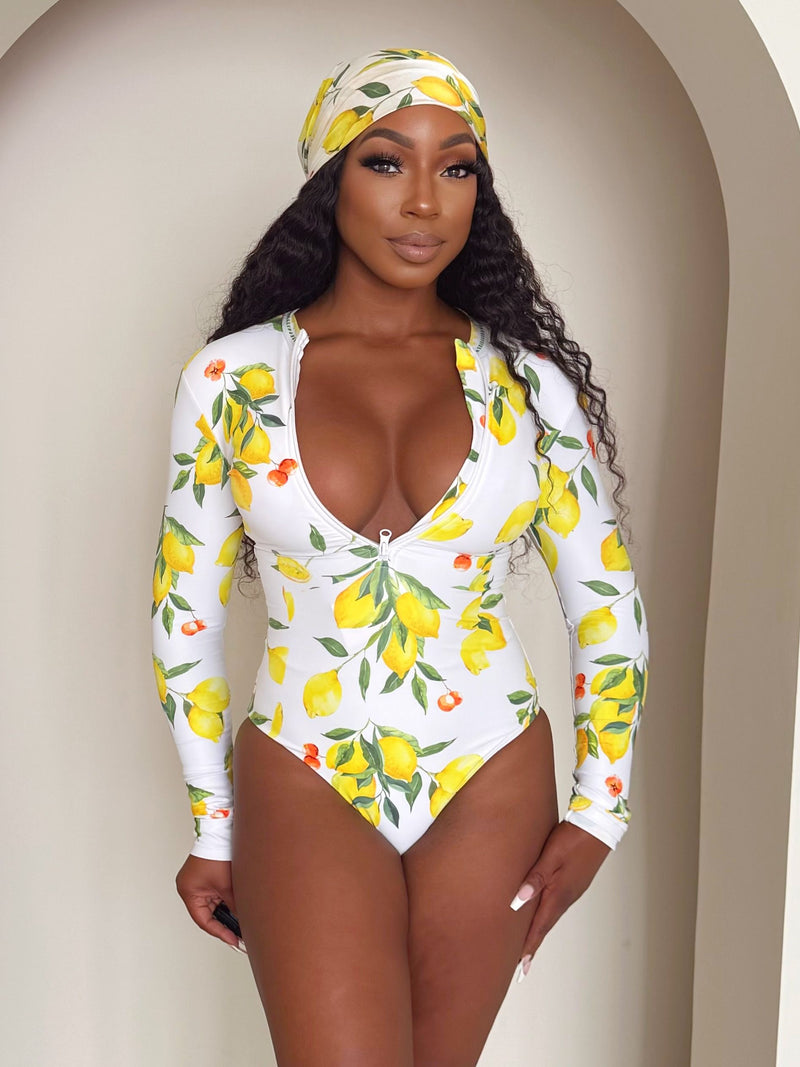 Amalfi Citrus Glow – Long Sleeve Zip Swimsuit
