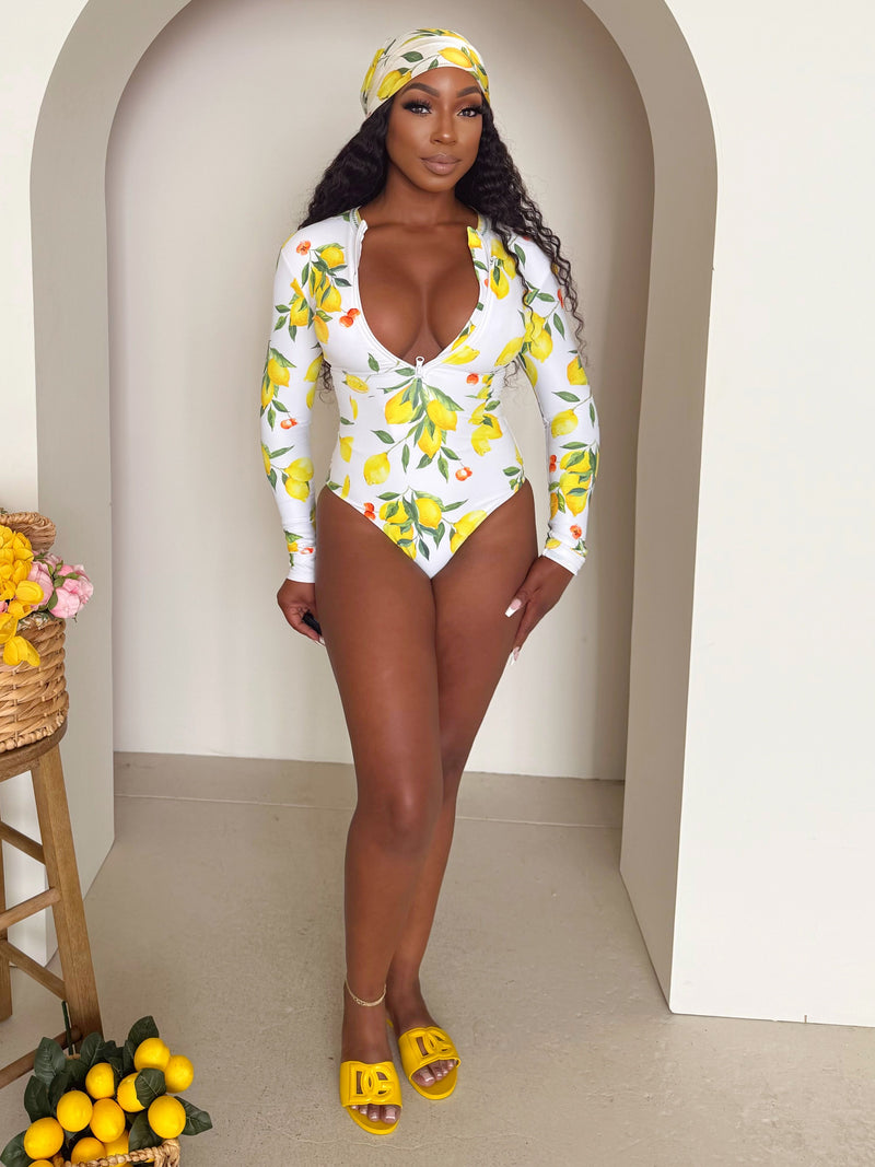 Amalfi Citrus Glow – Long Sleeve Zip Swimsuit