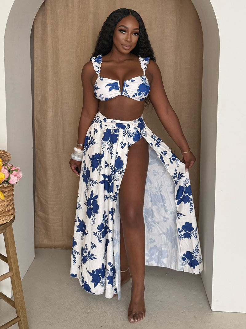 Santorini Breeze Blue & White Ruffle Bikini Set