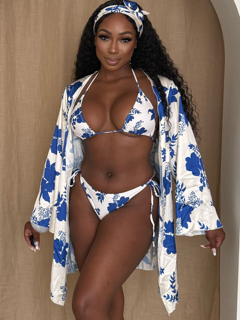 Blue Blossom Triangle String Bikini