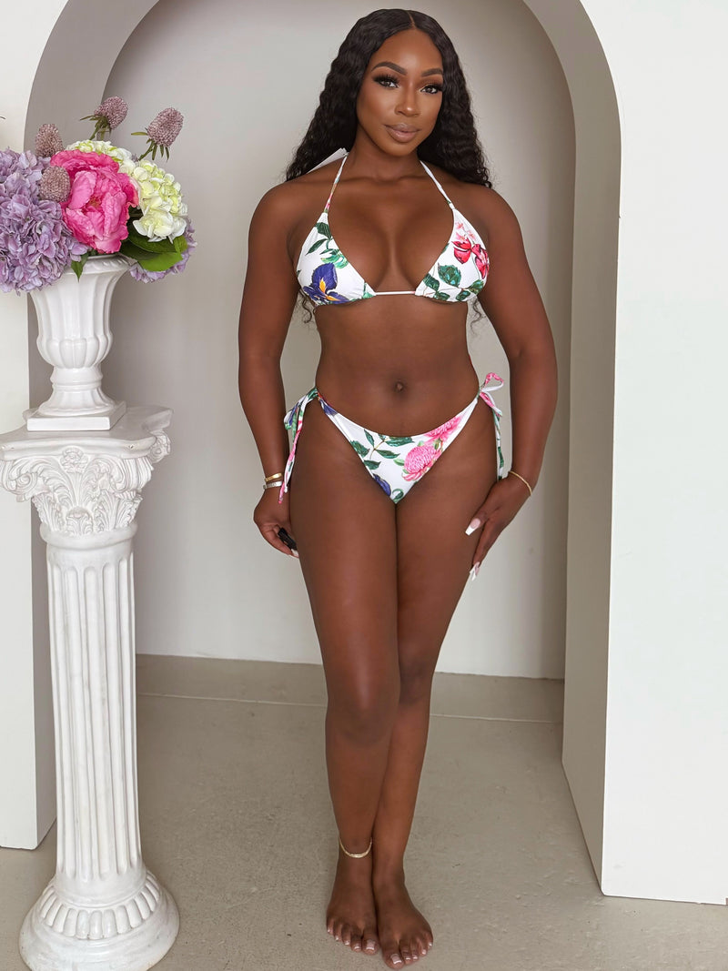 Botanical White Floral Triangle Bikini