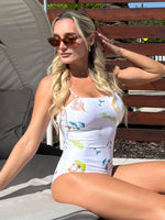 Endless Moon MS48 white one-piece with tropical drink print