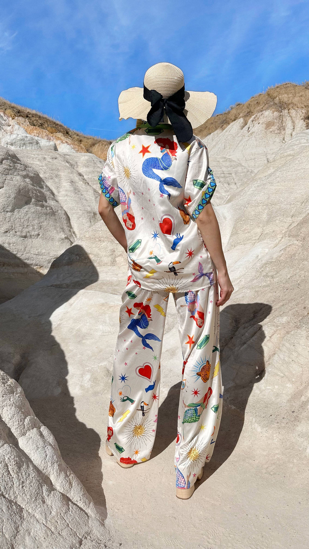 Endless Moon Tropical Muse co-ord set modeled in a desert setting