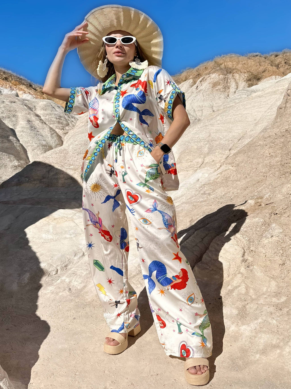 Endless Moon Tropical Muse co-ord set modeled in a desert setting