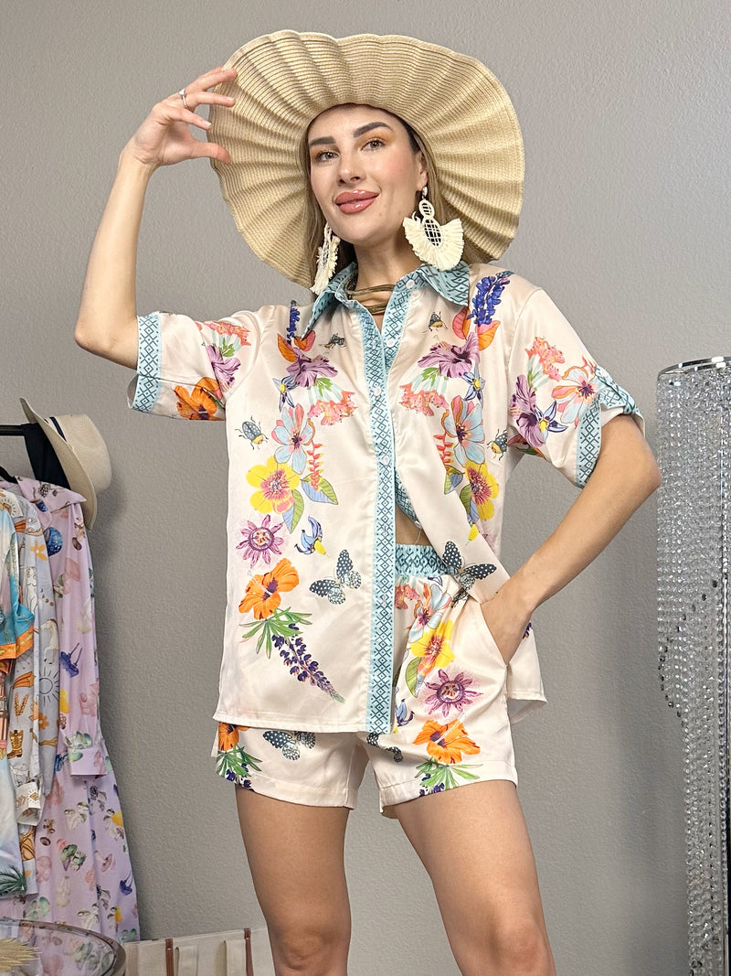 Floral Paradise Elegance Short and Shirt Resort Wear Set