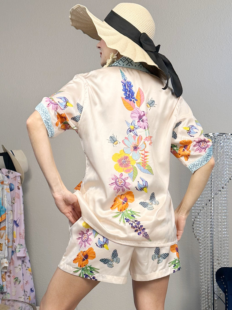 Floral Paradise Elegance Short and Shirt Resort Wear Set