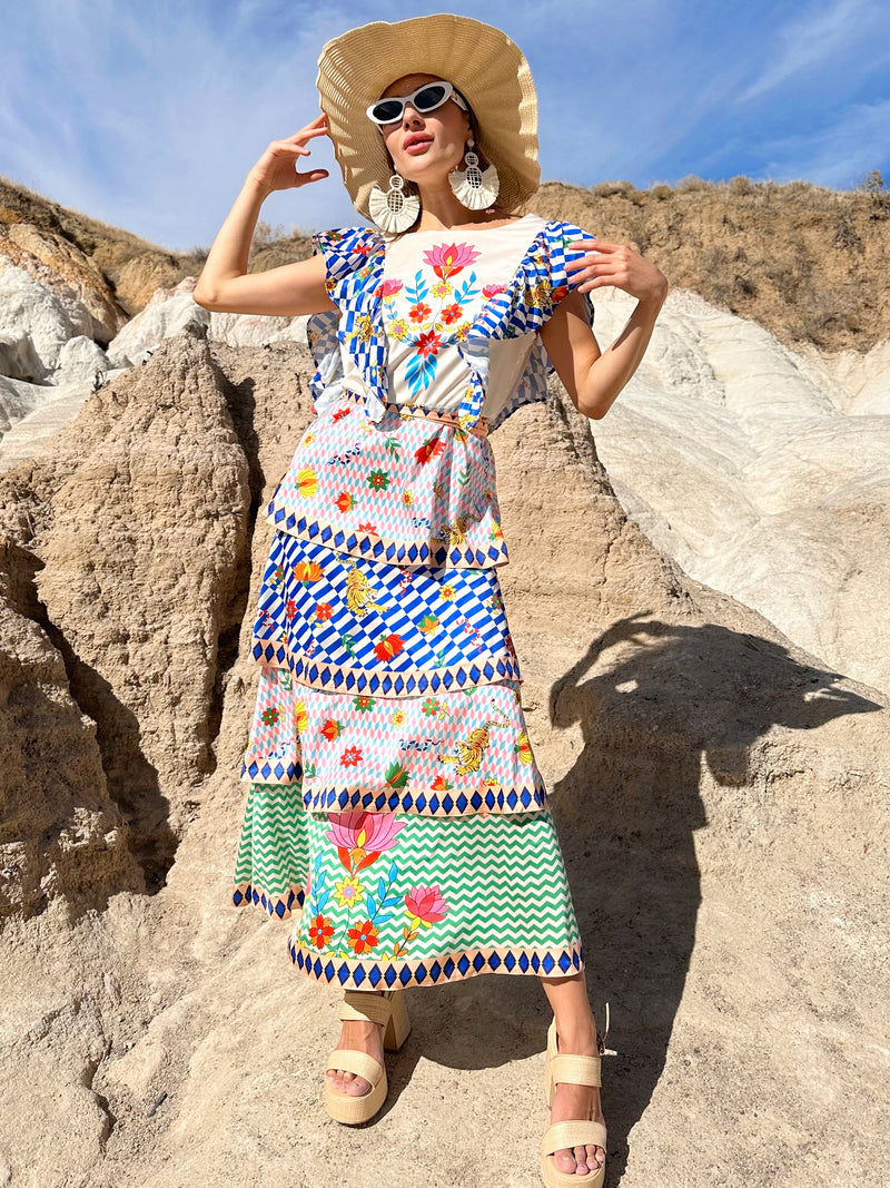 Colorful Fiesta Ruffle Maxi Dress – Resort Wear Statement