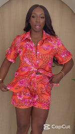 Tropical Resort Shorts Set – Bold Floral & Leopard Vacation Set