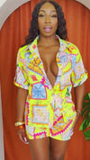 Tropical Colorful Block Chic Short and Shirt Resort Wear Set