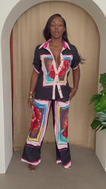 Black Rose Frame Print Shirt & Pant Set