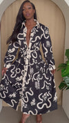 Black & Ivory Long Sleeve Shirt Dress