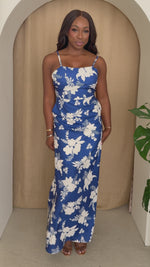 Coastal Bloom Blue & White Floral Maxi Dress
