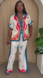 White Crane & Jewel Print Shirt and Pant Set