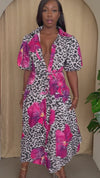 Leopard & Orchid Print Puff Sleeve Dress