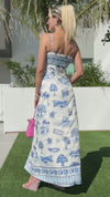 Blue Ocean Horizon Palm tree Resort Wear Maxi Dress