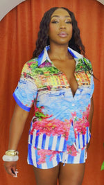 Coastal Views Vibrant Stripe Short and Shirt Resort Wear Set