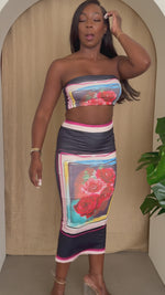 Black Rose Tube Top & Midi Skirt Set