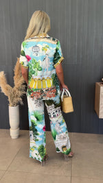City Escape Illustrated Travel Print Shirt Pants Set